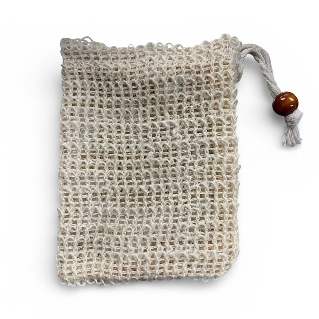 Natural Plant-Based Sisal Soap Saver Pouch | Zero-Waste Exfoliating Soap Bag with Wooden Bead & Drawstring
